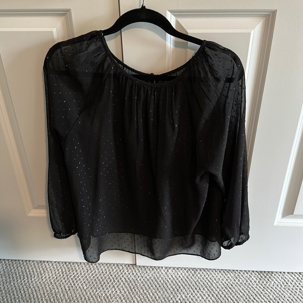 Jcrew black sheer polka dotted top